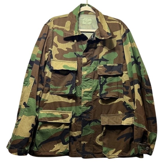 Vintage Military Field Jacket‎ Woodland Camo Coat Combat Utility Tactical Large - Picture 1 of 9